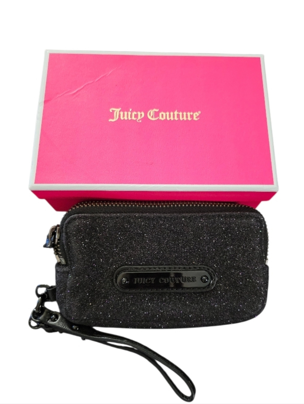 Juicy Couture Black Glitter Wristlet Clutch,NIB